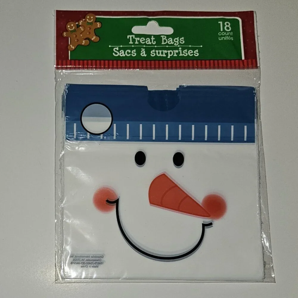 NEW 5 Packages of 18 Ct Treat Bags Snowman Christmas Party Cookie Exchange Lot
